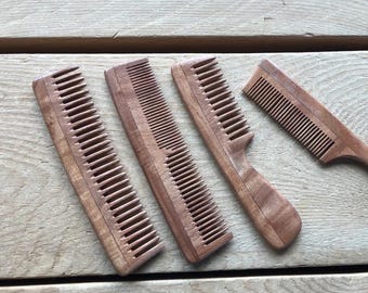 Juego de peines de madera de neem / Peine natural antiestático / Peine ayurvédico de neem para el crecimiento del cabello / Peine artesanal sin plástico
