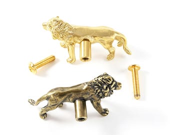 Tiradores de latón macizo con forma de león para armarios, tiradores de cajón con forma de animal en oro antiguo, tiradores de un solo orificio para muebles.