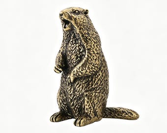 Figura de marmota gritando de latón macizo, estatua coleccionable vintage de marmota.