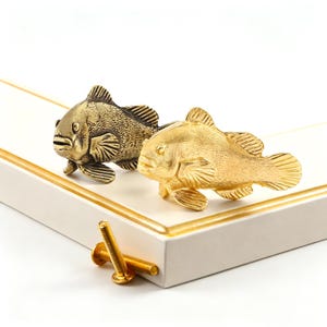 Solid Brass Clownfish Cabinet Knob, Single Hole Ocean Fish Drawer Pull, Coastal Decor Hook