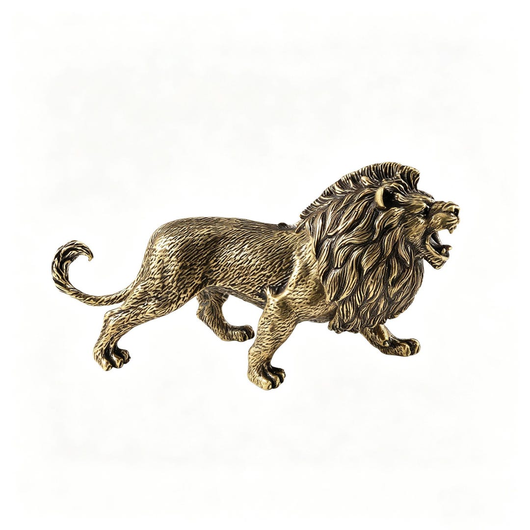 Solid Brass Roaring Lion Figurine, Vintage African Wildlife Sculpture ...