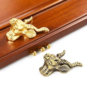 Bouton tête d'antilope en laiton massif, poignée de tiroir d'armoire monotrou, poignée de porte de garde-robe animal