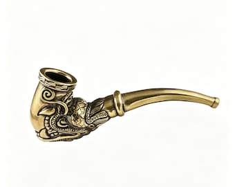Vintage Brass Dragon Pipe, Hand Carved Metal Smoking Pipe, Collectible Artisan