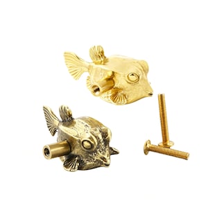 Bouton de meuble en laiton, forme poisson-coffre, poignée de porte en laiton massif animal marin