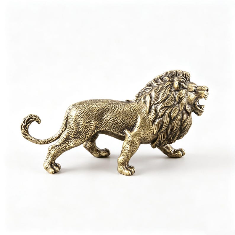 Solid Brass Roaring Lion Figurine, Vintage African Wildlife Sculpture ...