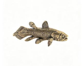 Figurine vintage de coelacanthe en laiton massif, statue de poisson préhistorique