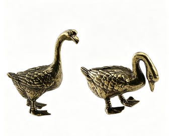 Handgemaakte massief messing gansbeeldjes, vintage retro decorset boerderijdieren, 1 paar