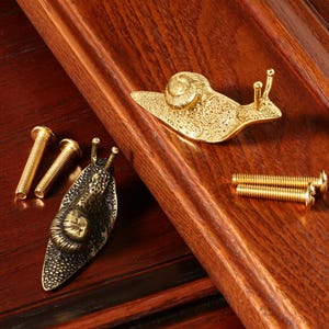 Vintage Brass Snail Cabinet Knob, Antique Gold Animal Drawer Pull