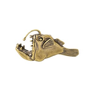 Tiradores de latón macizo con forma de pez pescador para armarios, tiradores de cajones con forma de animales marinos, pomos de decoración costera. Vintage Brass-Left