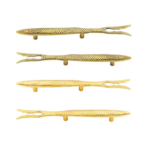 Maniglia a forma di pesce in ottone massiccio, maniglia per mobile in stile nautico, ferramenta per mobili color oro antico.