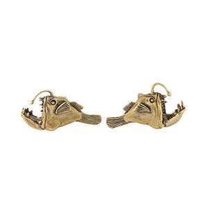 Tiradores de latón macizo con forma de pez pescador para armarios, tiradores de cajones con forma de animales marinos, pomos de decoración costera. Vintage Brass-1Pair