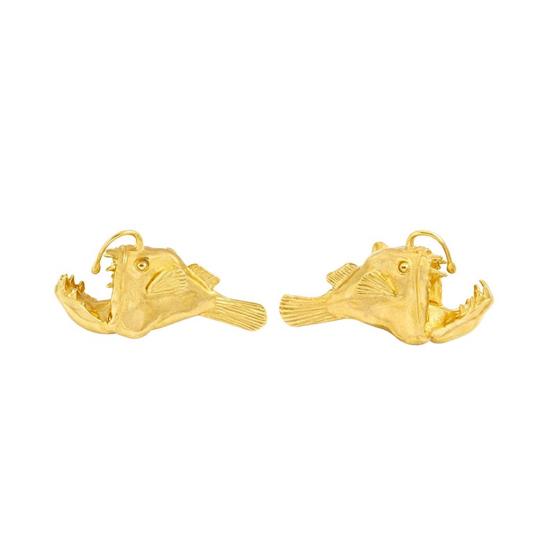 Tiradores de latón macizo con forma de pez pescador para armarios, tiradores de cajones con forma de animales marinos, pomos de decoración costera. Brass-1Pair