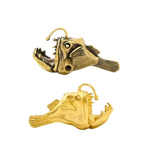 Tiradores de latón macizo con forma de pez pescador para armarios, tiradores de cajones con forma de animales marinos, pomos de decoración costera. imagen 4