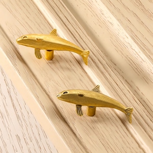 Solid Brass Dolphin Cabinet Knob, Single Hole Sea Animal Drawer Pull, Coastal Home Hook