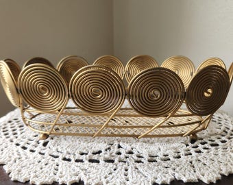 Vintage Gold Wire Basket, Mid Century Spiral Design, MCM Kitchen Decor