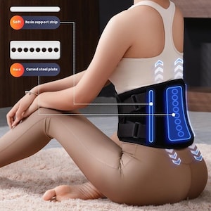 Puede incluir: Una faja lumbar negra con correas ajustables. La faja tiene una placa de acero curvada y una tira de soporte de resina. Diseñada para brindar soporte y estabilidad a la zona lumbar.