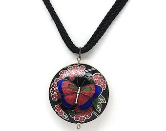 Vintage Cloisonne Butterfly Chord Necklace
