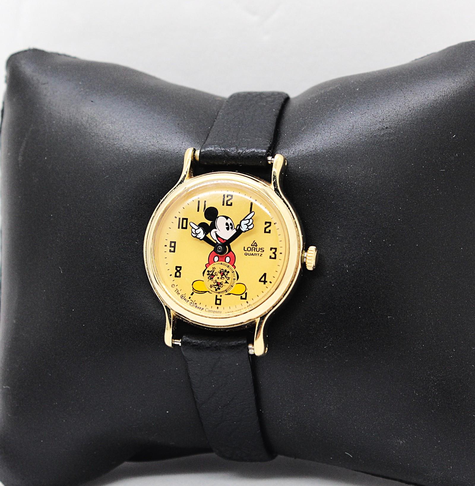 Vintage Disney Mickey Mouse gold face watch by Lorus w/ black watch band Similar Items to Mickey Mouse Quartz Watch by Loras main image 4