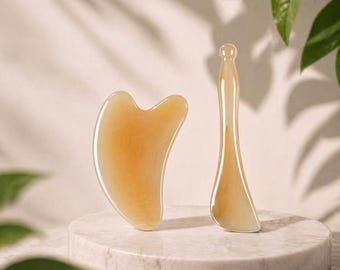 Set de Gua Sha de resina de ámbar, varita de masaje facial, ritual de sanación oriental