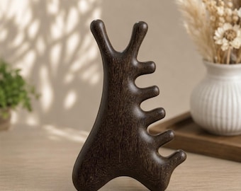 4-in-1 massagekam natuurlijk sandelhout: holistisch wellnesshulpmiddel voor gezicht, hoofdhuid en lichaam
