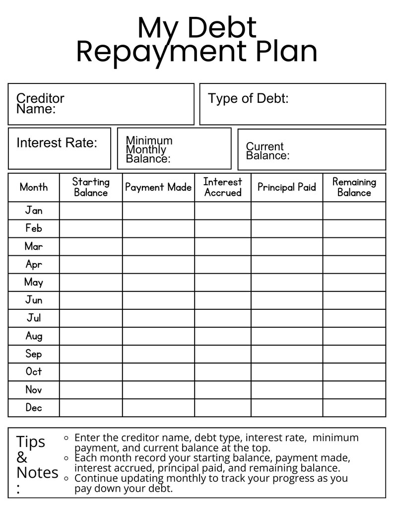 Repayment Worksheet Debt Repayment Plan Tracker | Printable Budget Worksheet (PDF) - Etsy ...