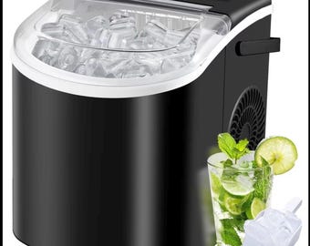 取っ手付き卓上製氷機｜24時間以内に12kgの氷を生成、バスケットとアイススクープ付きで持ち運び可能