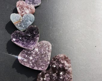 Cœur d'Améthyste Druzy du Brésil – Face druzy scintillante – 2 à 8 cm – Pièce unique
