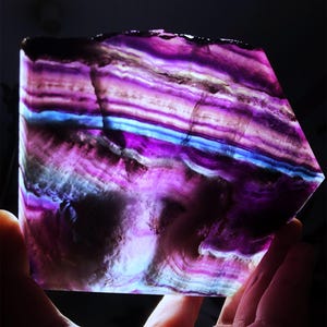 Large Polished Rainbow Fluorite Slice – Purple, Blue & Green Banding Natural Mineral Specimen – 6.18 in / 21 oz Display Piece