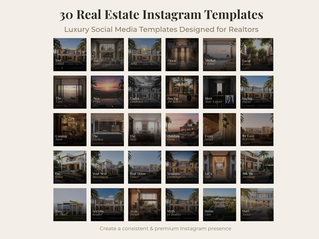 30 Luxury Real Estate Instagram Templates | Canva Realtor Marketing Kit ...