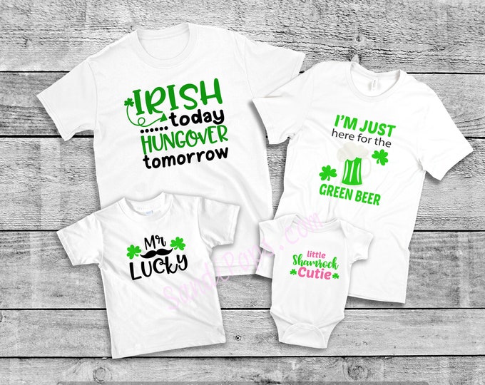 FREE SHIPPING Saint Patrick's, St. Pat's FAMILY pack of 4 shirts, mix and match Irish, Ireland, Kisses, Beer, Lucky Shirts