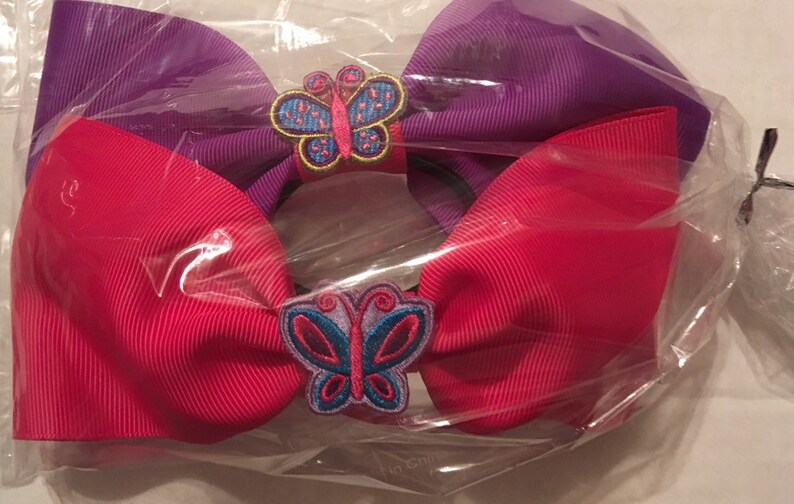 TWO adorable butterfly bows purple and pink image 2