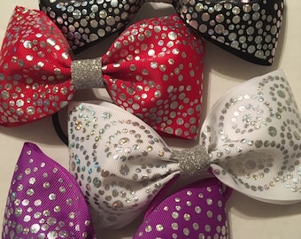 FOUR silver sparkly winter holiday tail less bow set