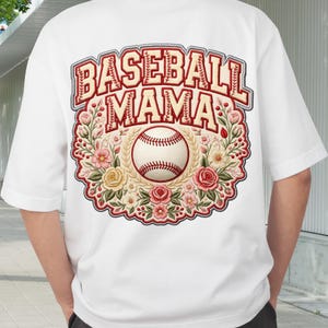 Bordado floral para mamás beisboleras / Letras universitarias y diseño de parche de chenilla