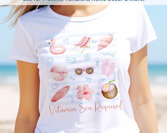 Pink Summer T-Shirt Design, Watercolor and Doodles, Editable Canva Template, Commercial Use, Sublimation & Print Ready