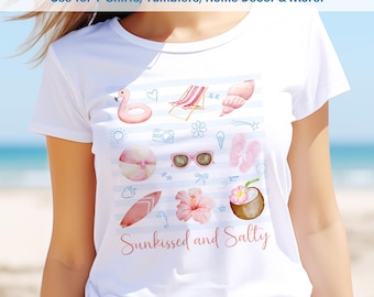 Cute Summer T-Shirt Design, Watercolor and Doodles, Editable Canva Template, Commercial Use, Sublimation & Print Ready