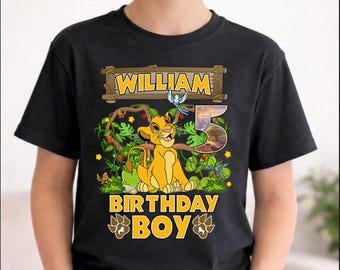 Personalized Name Age Lion King Birthday Balloon T-Shirt, Disneyland Simba Timon Pumbaa Birthday Present Gift, Disneyland Family Trip Tee