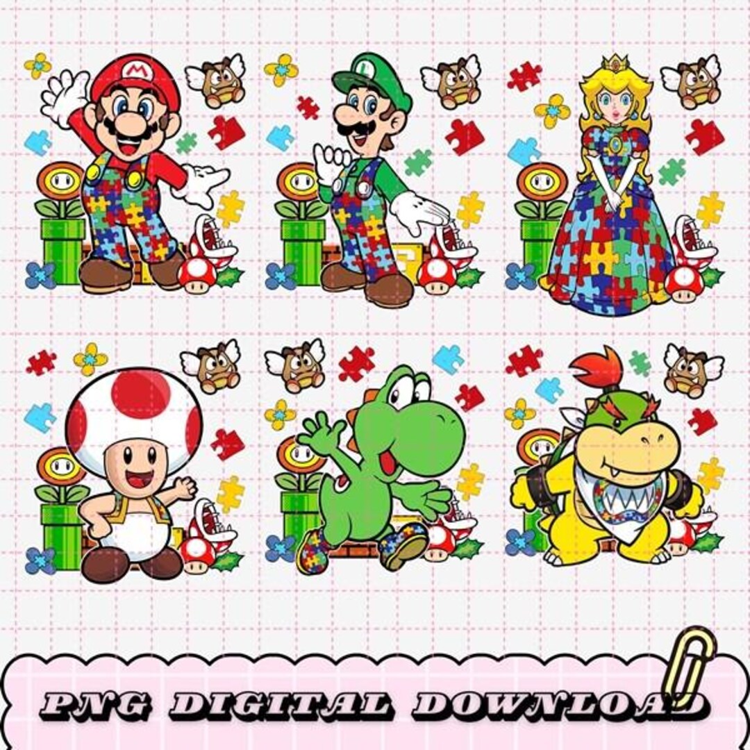 Super Mario Autism Bundle | Mario Characters Bundle Png | Mario Luigi ...