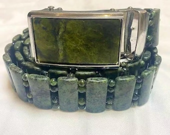 Natural Green Serpentine Stone Belt – Handcrafted Mineral Waistband, Vintage-Inspired Men’s Accessory