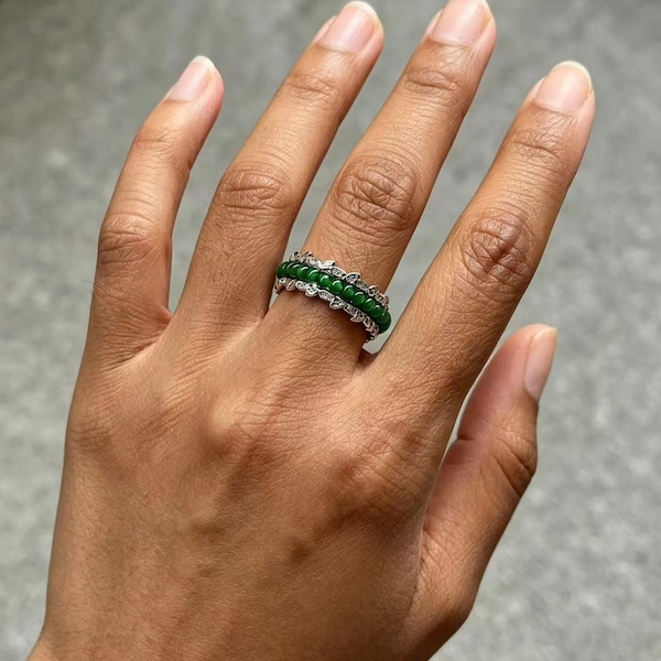 Natural Jadeite Open Ring, Adjustable Gemstone Jewelry