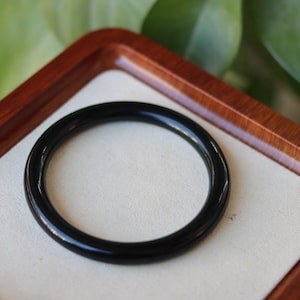 Natural Black Green Jade Bangle – Hand-Polished Round Elegant Bracelet image 6