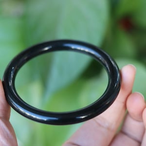 Natural Black Green Jade Bangle – Hand-Polished Round Elegant Bracelet image 5