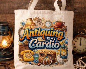 Antiquing Is My Cardio Tote Bag | Funny Antique Lover Gift | Flea Market Shopping Bag | Vintage Lover Tote