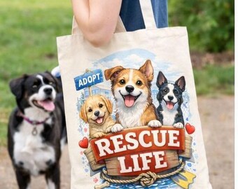 Rescue Dog Tote Bag | Rescue Life | Adopt Don't Shop Gift | Dog Rescue Gift | Animal Lover Tote Bag