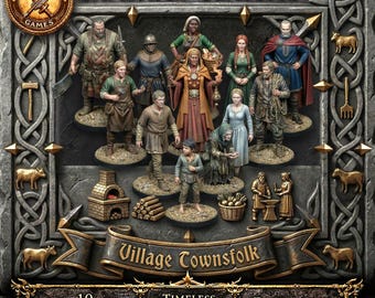 NPC Pack Vol. 1 - Village Townsfolk | 12 STL Miniatures For DnD or Pathfinder