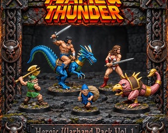 Flame & Thunder Barbarian Tabletop Miniature STL Files | CoinOp Encounters - Heroic Warband Pack Vol. 1