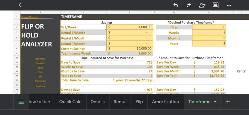 Real Estate Deal Analyzer Spreadsheet | Flip or Hold Calculator ...