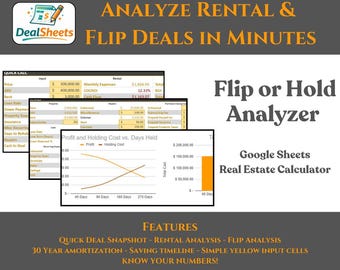 Kalkylblad för fastighetsaffärsanalys | Vänd-eller-håll-kalkylator | Hyresfastighet | Mall för Google Sheets