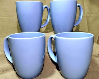 Vintage Light Blue Corelle Stoneware Mugs – Set of 4 Farmhouse Kitchen