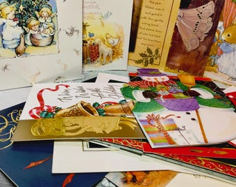 Greeting Cards - 40 Used Cards with writing, Various Themes Mostly Christmas/Winter For Scrapbooking, Ephemera, Crafts.     Lot# 9