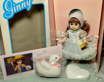 Vintage 1984 Ginny Doll Vogue Dakin Mother Goose 8" Posable Doll Mint in Original Box with Plush Goose Companion and Postcard Collectible